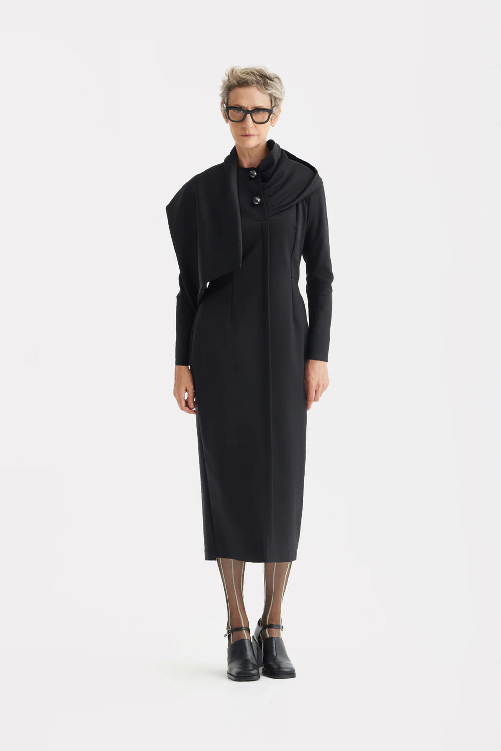 Architectural Cape Sheath Midi Dress Black – JuliaAllert.MD