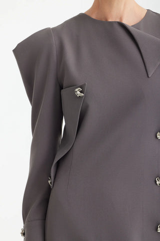 Rochie midi dreaptă de seară cu umeri sculptați – Taupe
