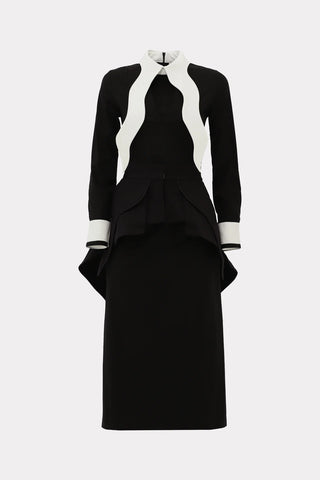 Evening Peplum Belted Dress Black - Two-Piece Set