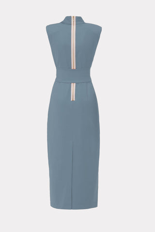 Designer Long Dress With Mock Neck Solid Light Blue