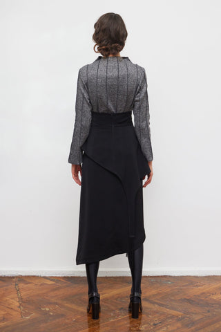 High-Neck Top With Seams Soft Knit Grey
