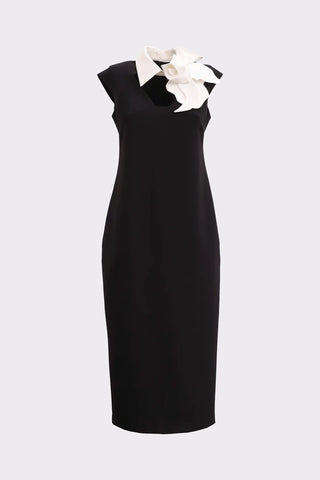 Rochie modernă tip sheath cu guler decorativ – Negru