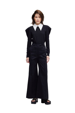 Long Sleeve Blouse With Contrast Collar Black