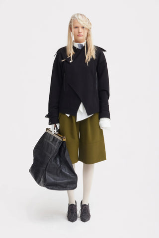Structured Jacket-Inspired Knit Top – Black