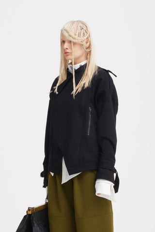 Structured Jacket-Inspired Knit Top – Black