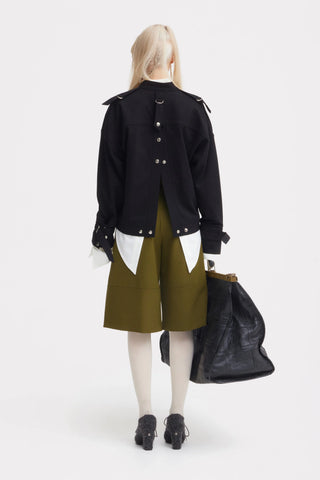 Structured Jacket-Inspired Knit Top – Black