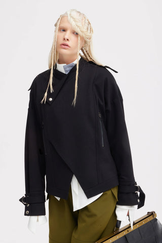 Structured Jacket-Inspired Knit Top – Black