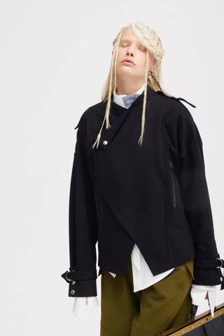 Structured Jacket-Inspired Knit Top – Black