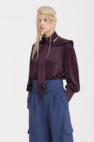 High-Waisted Flared Cargo Trousers – Blue Grey