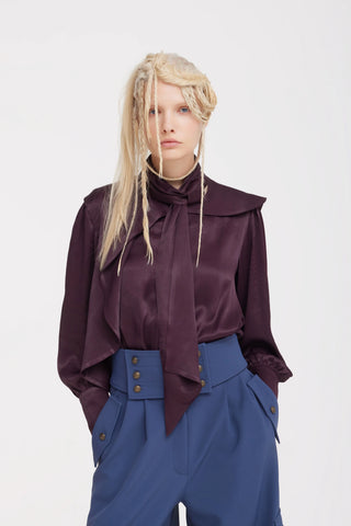 High-Waisted Flared Cargo Trousers – Blue Grey