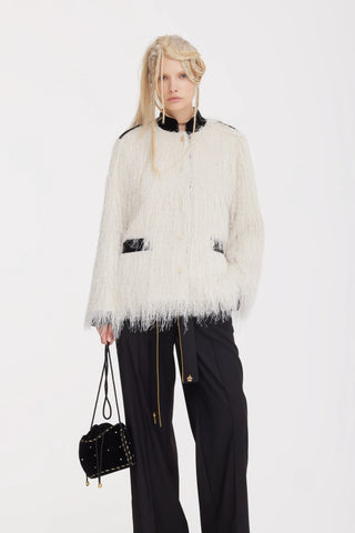 Fuzzy Textured Statement Jacket – Ivory