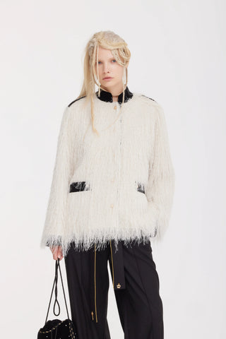 Fuzzy Textured Statement Jacket – Ivory