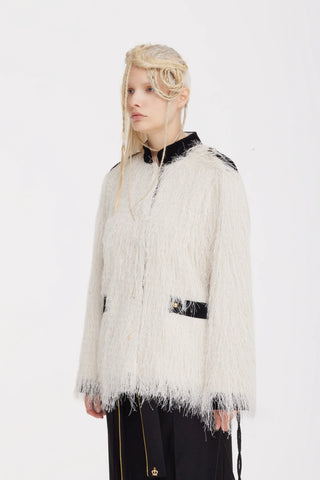 Fuzzy Textured Statement Jacket – Ivory