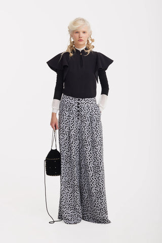 Button Front Palazzo Trousers - Animal Print