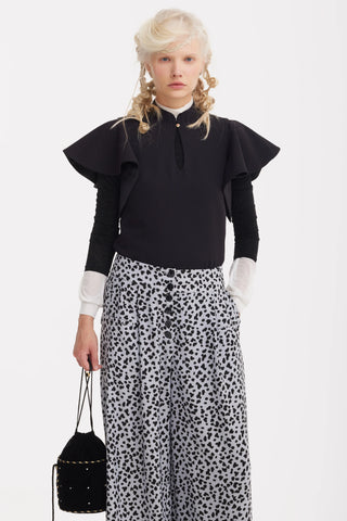 Button Front Palazzo Trousers - Animal Print