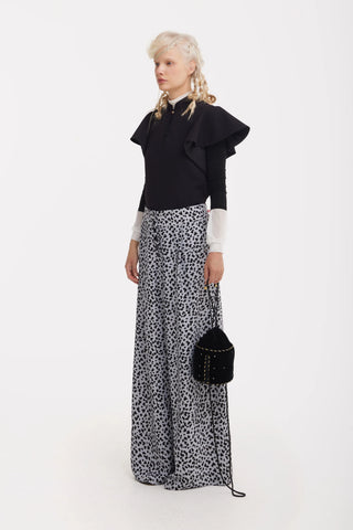 Button Front Palazzo Trousers - Animal Print