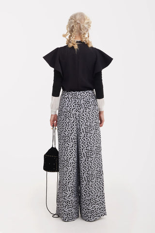 Button Front Palazzo Trousers - Animal Print