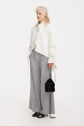 Button Front Palazzo Trousers - Blue Stripe