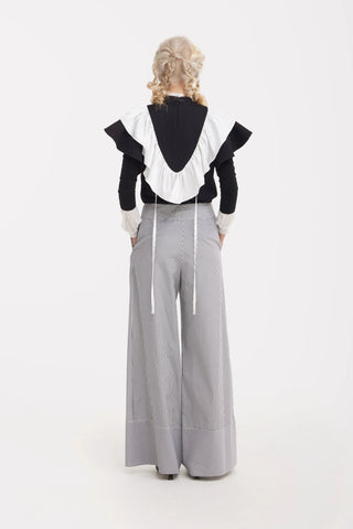 Button Front Palazzo Trousers - Blue Stripe