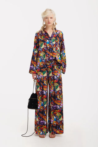 Abstract Print Cupro Blouse & Palazzo Trousers Co-Ord Set