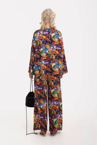 Abstract Print Cupro Blouse & Palazzo Trousers Co-Ord Set