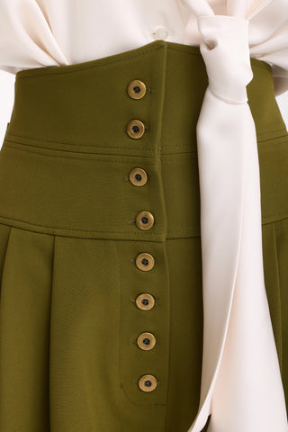 High-Waisted Cargo Culotte Shorts – Olive Green