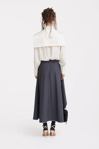 Tailored Asymmetrical Midi Skirt – Dark Gray
