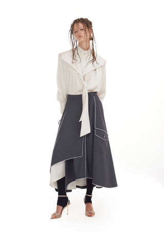 Tailored Asymmetrical Midi Skirt – Dark Gray