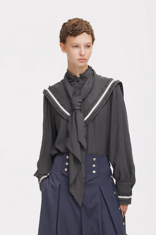 Pantaloni palazzo cu pliuri și detalii în stil utility – gri-albăstrui