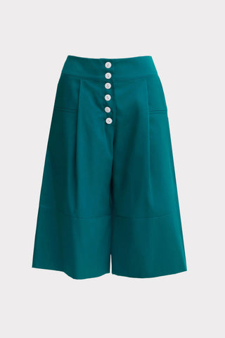 Button Front Wide-Leg Bermuda Shorts - Green