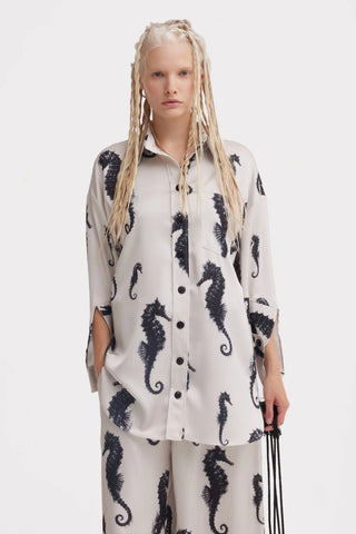 Cămașă oversized cu imprimeu Seahorse – ivoar
