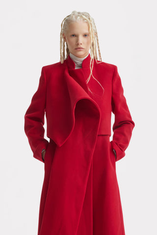 Elegant Long Draped Transformer Mid-Season Coat – Red