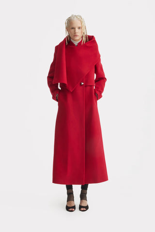 Elegant Long Draped Transformer Mid-Season Coat – Red