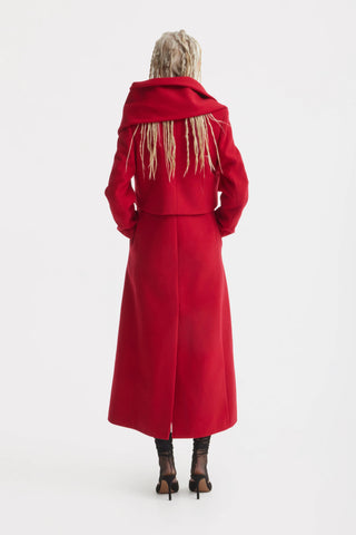 Elegant Long Draped Transformer Mid-Season Coat – Red