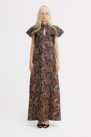 Black Royal Embroidered Kaftan-Inspired Dress