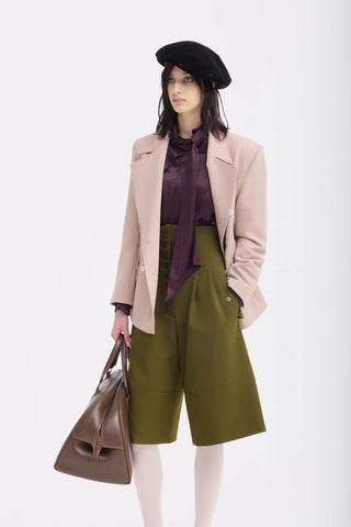 Pantaloni scurți tip culotte cu talie înaltă și buzunare cargo – verde măsliniu