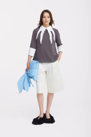 Button Front Wide Leg Bermuda Shorts – Ivory