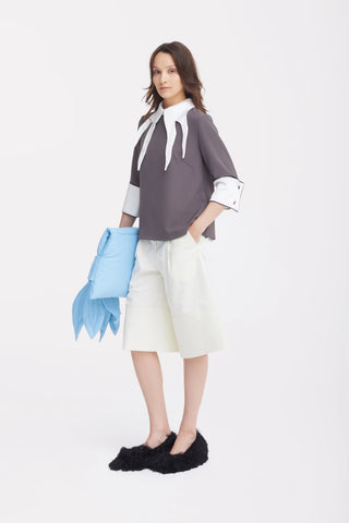 Button Front Wide Leg Bermuda Shorts – Ivory