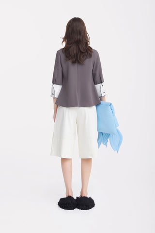 Button Front Wide Leg Bermuda Shorts – Ivory