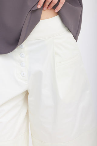 Button Front Wide Leg Bermuda Shorts – Ivory