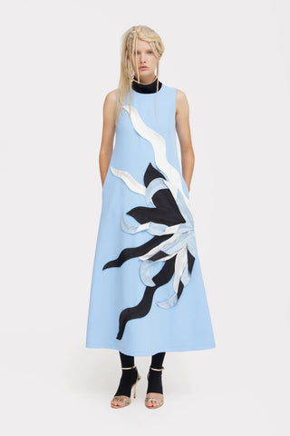 Sleeveless High Neck Occasion Dress - Light Blue