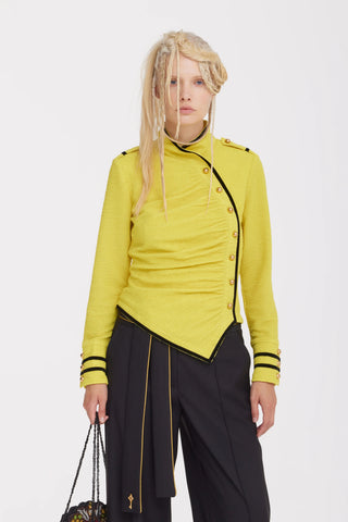 Fitted Asymmetrical Ruched Long Sleeve Blouse – Yellow