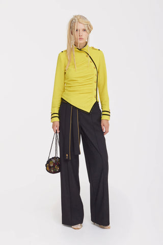 Fitted Asymmetrical Ruched Long Sleeve Blouse – Yellow
