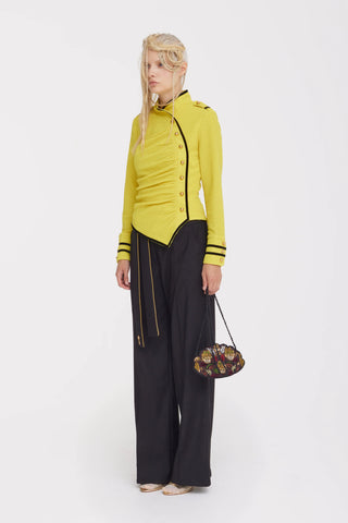 Fitted Asymmetrical Ruched Long Sleeve Blouse – Yellow
