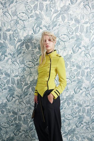 Fitted Asymmetrical Ruched Long Sleeve Blouse – Yellow