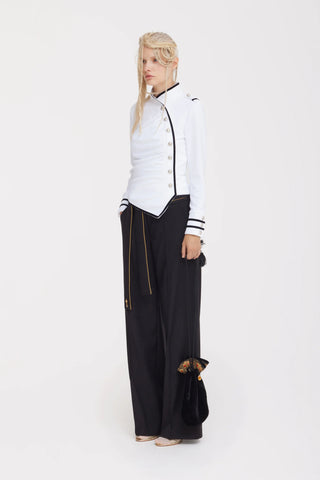 Fitted Asymmetrical Ruched Long Sleeve Blouse – White