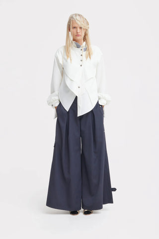 Pleated Utility Palazzo Trousers – Grey Blue