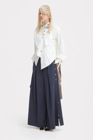 Pleated Utility Palazzo Trousers – Grey Blue