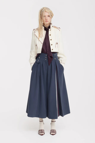 High-Waisted Pleated Wide-Leg Culottes - Blue Grey