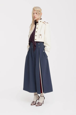 High-Waisted Pleated Wide-Leg Culottes - Blue Grey